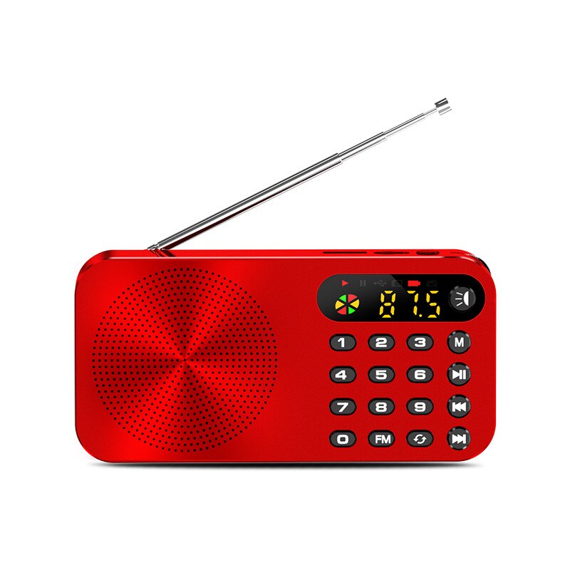 Mini Fm Radio Draagbare Fm Ontvanger Met Led Display Led Light Ondersteuning U Disk Tf Card Hoofdtelefoon Spelen 3600Mah oplaadbare Batterij: RED