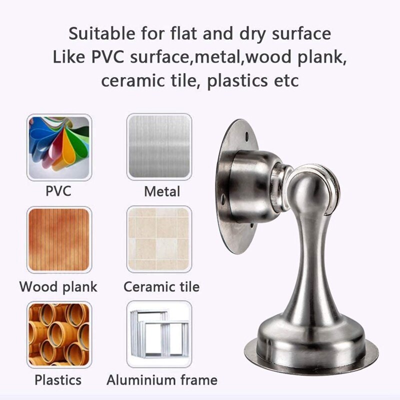 2Pcs Stainless Steel Magnetic Door Stop Stickers Door Stop Wall-Mounted Nail-Free Door Stop Door Hardware