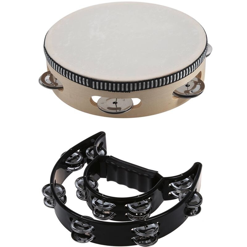 Musical Double Half Moon Tambourine Drum Kit With 7 Inch Musical Tambourine Tamborine Drum Round: Default Title