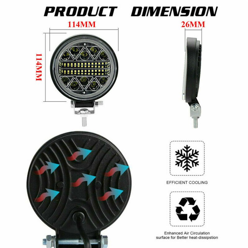 2Pcs 102W Led Work Light Round Spotlight Car Work Headlight For Truck Offroad Fog Lamp Night Driving Lights For SUV ATV