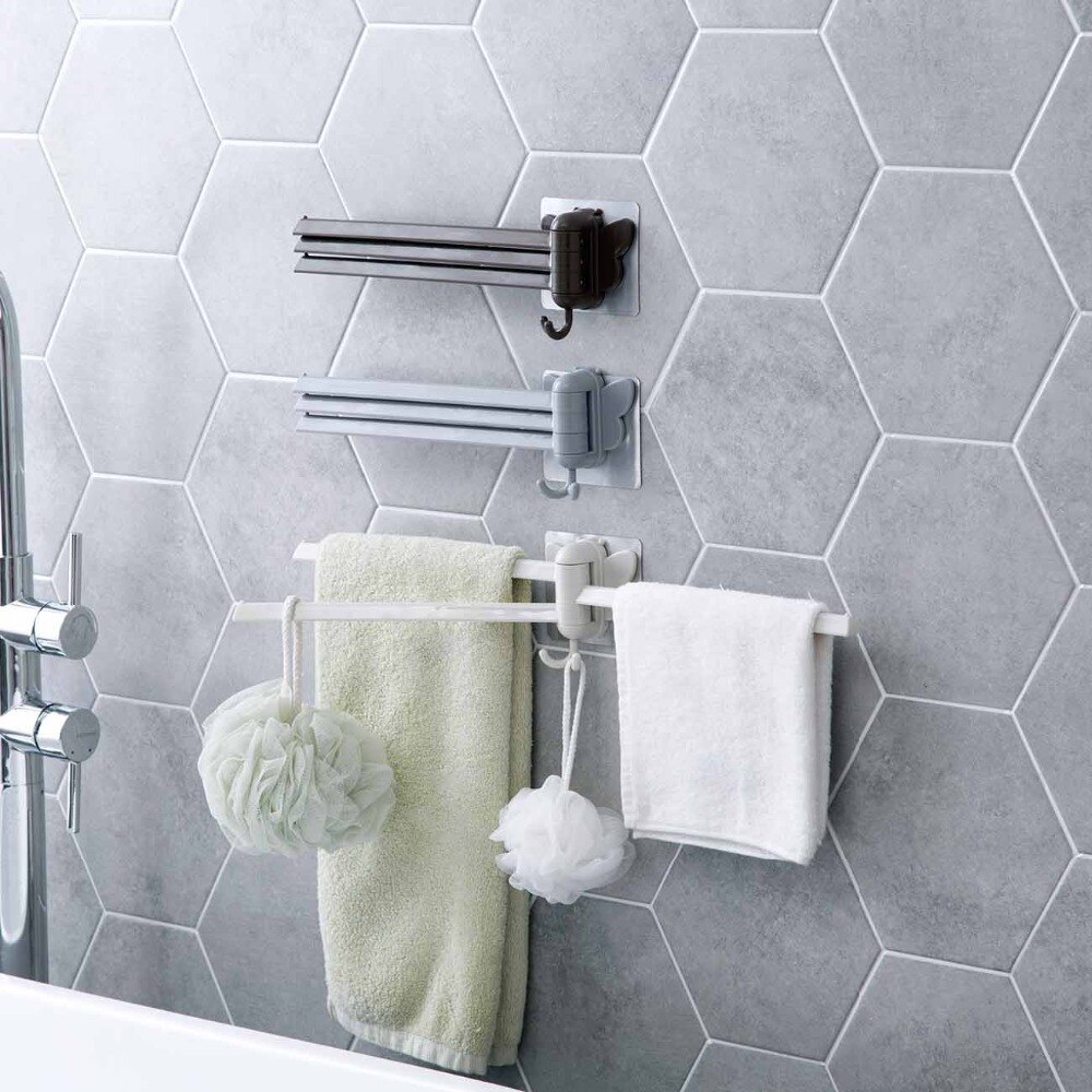 Toallero plegable de plástico para baño, soporte giratorio para colgar toallas, 3 ganchos
