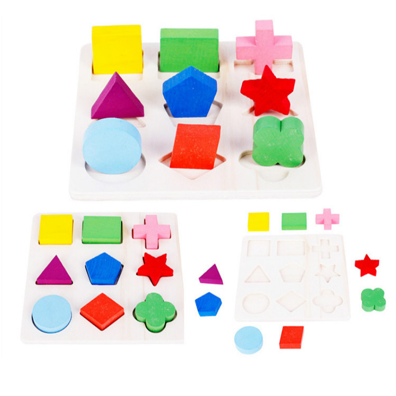 10Pcs Kinderen Puzzel Houten 3D Puzzel Kinderen Houten Geometrische Building Puzzel Vroeg Leren Educatief Speelgoed Leren