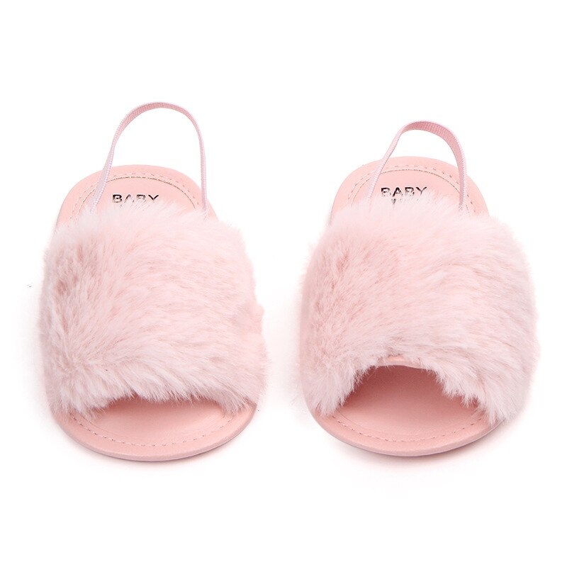 Sandaler for jenter sommer baby sko nyfødt pu plysj baby jente sandaler hjemme sandaler bomull myk bunn baby jente sko: Rosa / 0-6 måneder