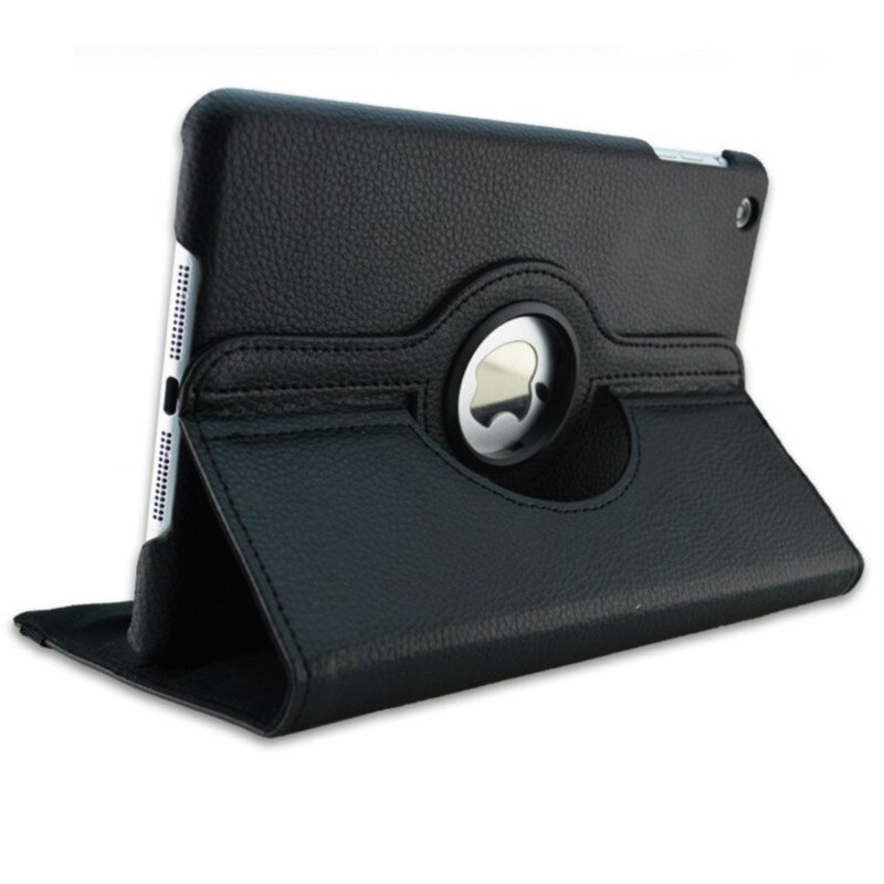 360 grados Funda con soporte abatible para ipad mini 1 2 3 Funda de cuero PU cubierta plegable inteligente para Funda iPad Mini caso cubierta de dormir/despertar: Black