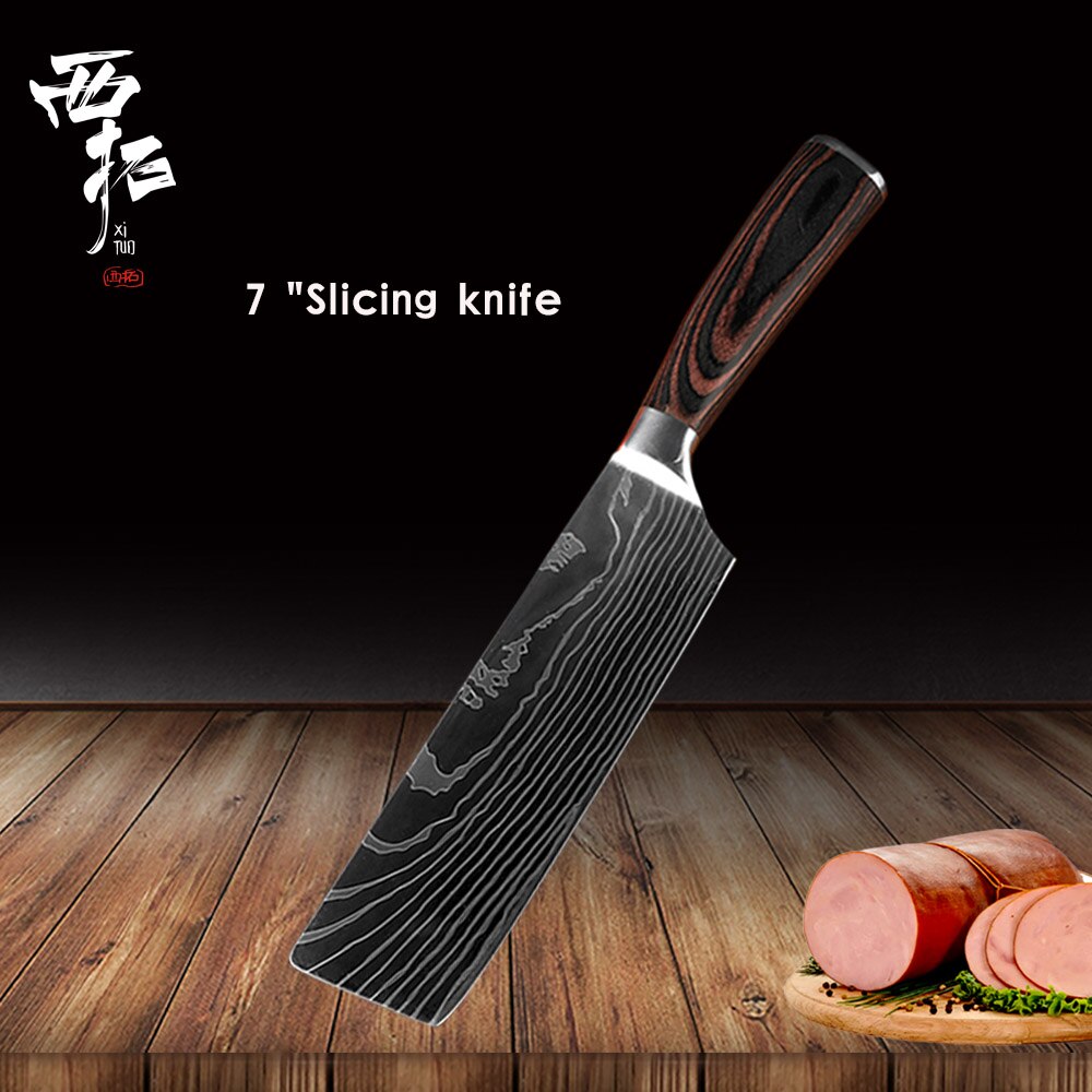 XITUO Chef Knife Practical Santoku Cut Meat Fruit and Vegetable Fish Fillet Food Knife anti-stick Damascus pattern Kitchen Tool: 7inch Slicing knife