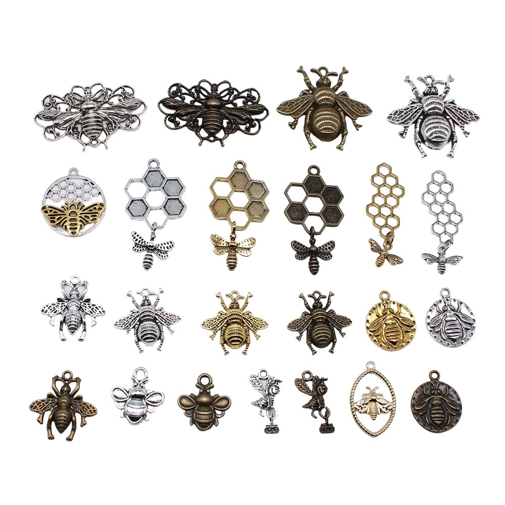Dijes de abeja, Hornet de miel, Bronce Antiguo, colgantes de Color plateado, hallazgos de fabricación DIY, artesanía hecha a mano, 10 piezas