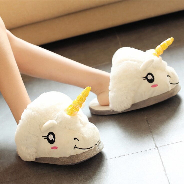 Einhorn hausschuhe ist hingefallen plüsch frauen hause schuhe Winter baumwolle heißer warme schuhe schlafzimmer rutschen billig gute schuhe