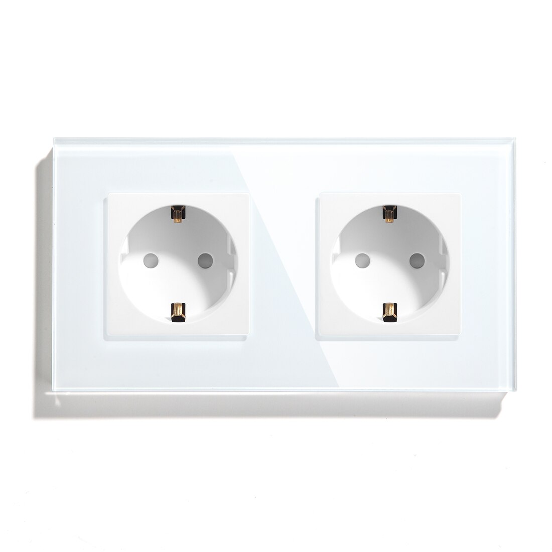 BSEED Europe Standard Double prise murale panneau de verre cristal prise électrique 3 couleurs blanc noir doré 110V 250V: White