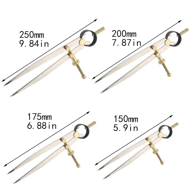 LMDZ Adjustable Lockable Steel Divider Wing Leather Compass Spacing Gauge Drawing Wire Edge Holder Measuring Tool 150-250mm