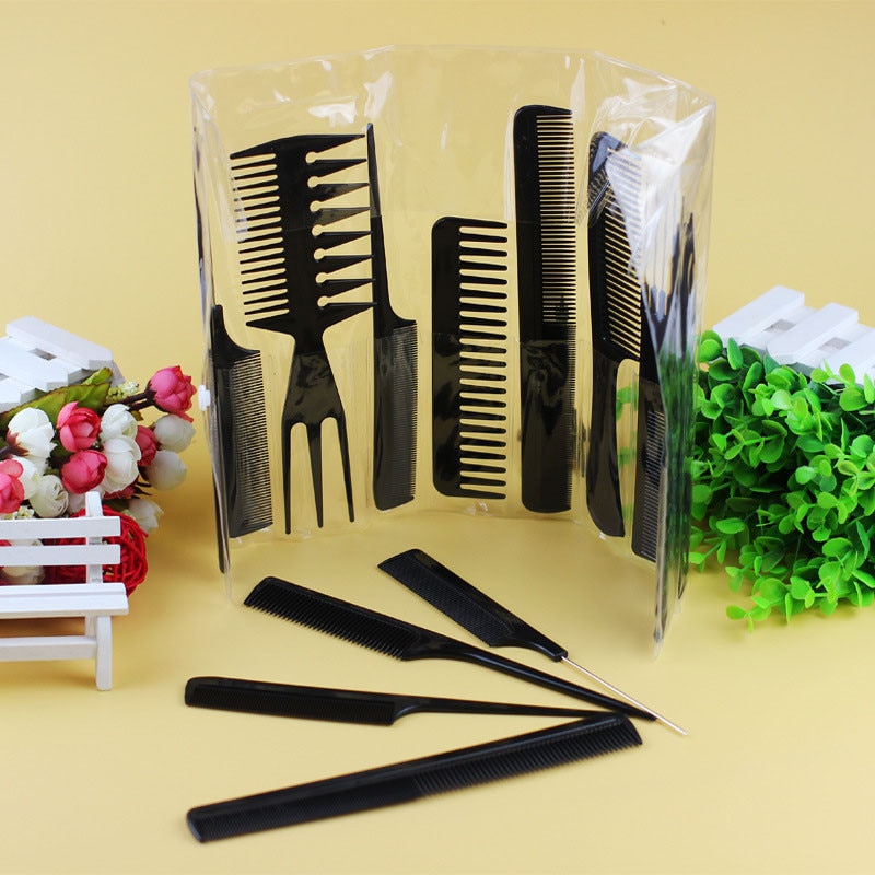 10Pcs Professionele Kammen Kits Kapsalon Kapper Kam Borstels Anti-Statische Haarborstel Hair Care Styling Gereedschap Set