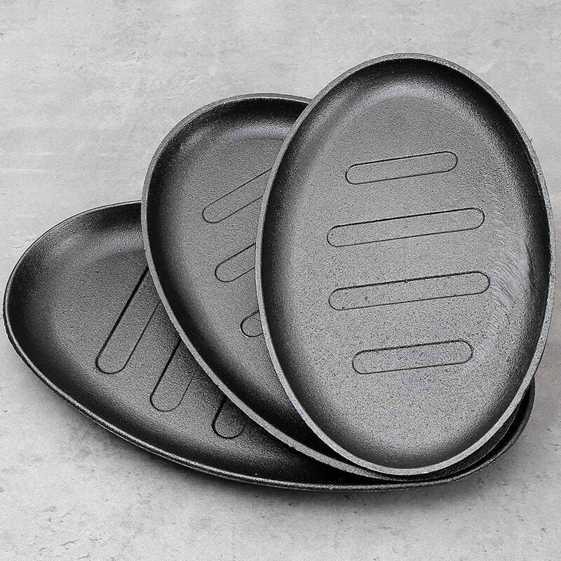 Støpejern stekepanne non stick stekt emalje stekt gryteplate stekepanne med trebunnholder hjemmekokekar 25.5*16.2