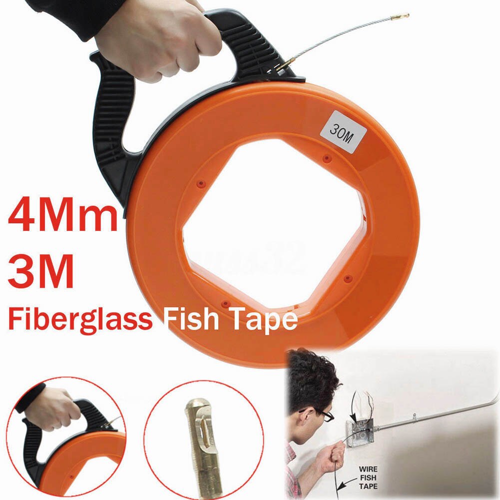 30Meter Fiberglass Fish Tape Reel Puller Conduit Ducting Rodder Pulling Wire Cable Fishing Tool THIN889