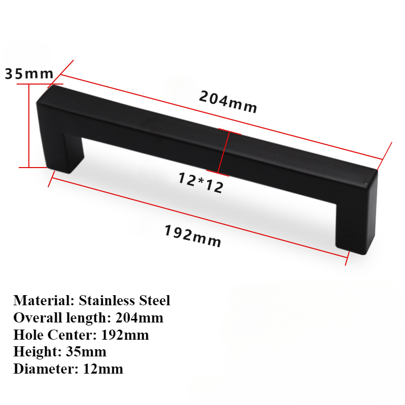 Door Handle Black Cabinet Handle Square Furniture Hardware Stainless Steel Kitchen Door Knobs Cupboard Wardrobe Drawer Pulls: Red