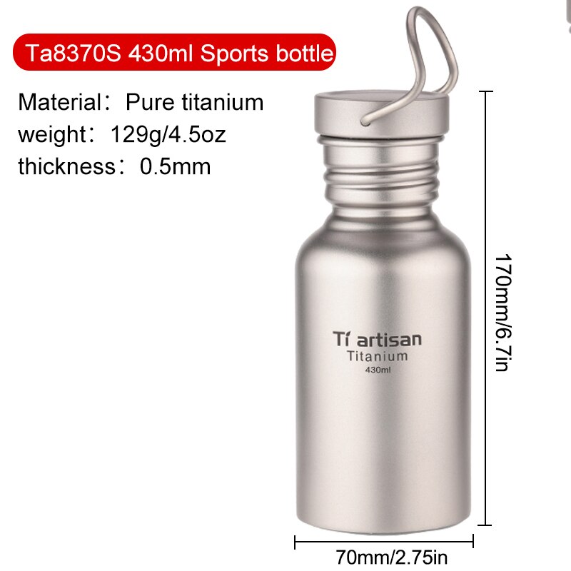 Tiartisan nyeste titanium sport vandflaske ultralet lækagesikker udendørs camping vandreture drikke vandflaske 400ml/600ml/750ml: 430ml