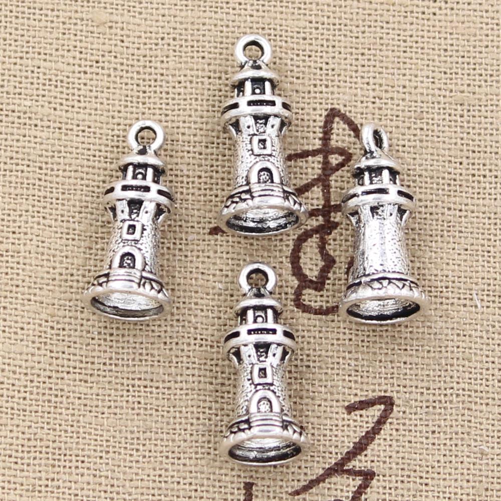 6 Pcs Charms Kasteel Vuurtoren 20X9 Mm Antiek Maken Hanger Fit, Vintage Tibetaans Zilveren Kleur, diy Handgemaakte Sieraden