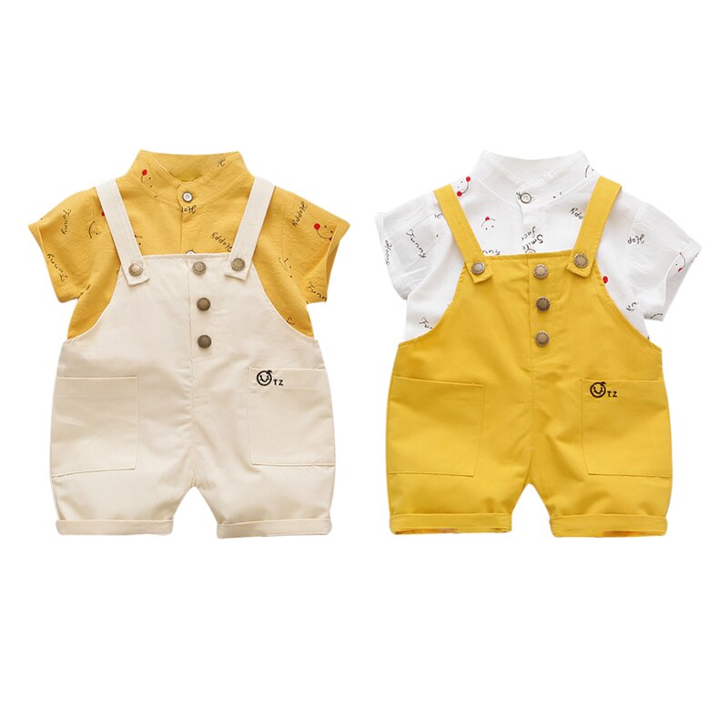 Été infantile enfant en bas âge enfants chemises décontractées salopette bébé garçons dessin animé simple boutonnage chemise jarretelle pantalon nouveautés
