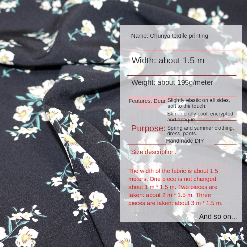 Chiffon Fabric By The Meter Floral Printed Micro Elastic Opaque Dress Skirt Flowers Summer Fabrics Breathable for Sewing Brocade