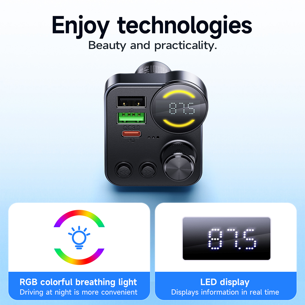 HOCO 48W Dual Port USB A QC3.0 Car Bluetooth FM Tramsmitter Wireless Handfree Adapter in Car For Music Audio PD30W USB C Charger