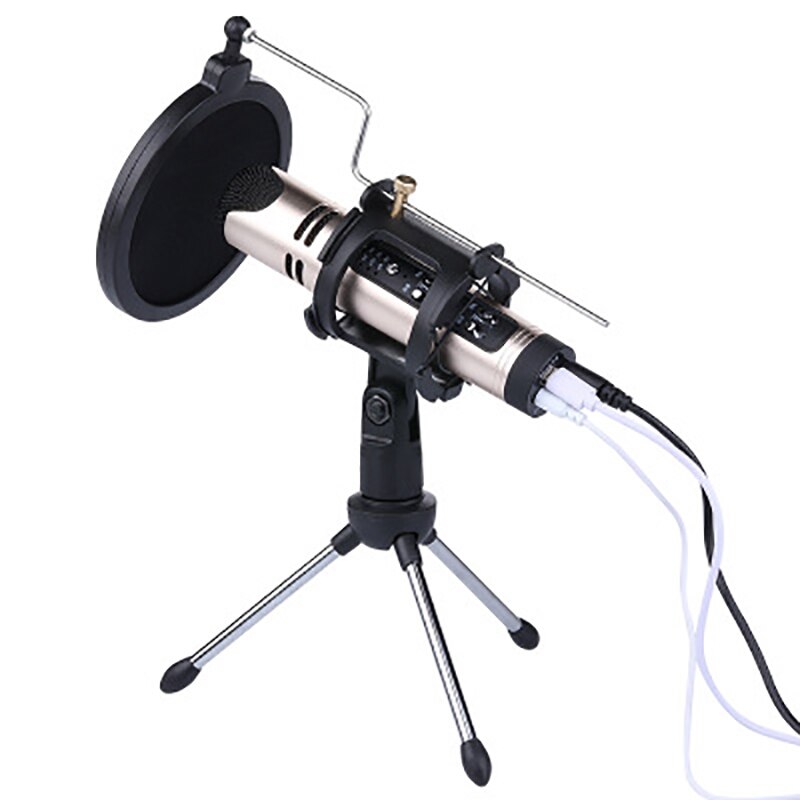 Portable Desktop Microphone Tripod Stand with Shock Mount Anti-Vibration Mic Holder with Round Mask Shield