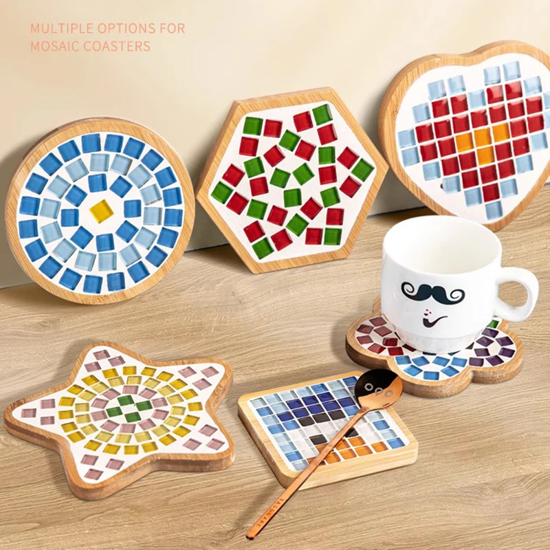 Posavasos de mosaico hecho a mano para niños, bandeja de madera para vajilla, tapete para tazas, artesanía, fácil de hacer, de Navidad