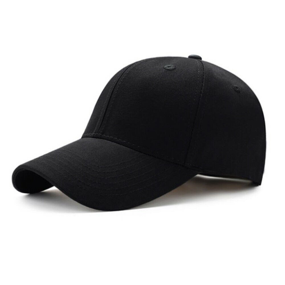 Mænd kvinder almindelig buet solskærm baseball cap hat ensfarvede justerbare kasketter: Sort