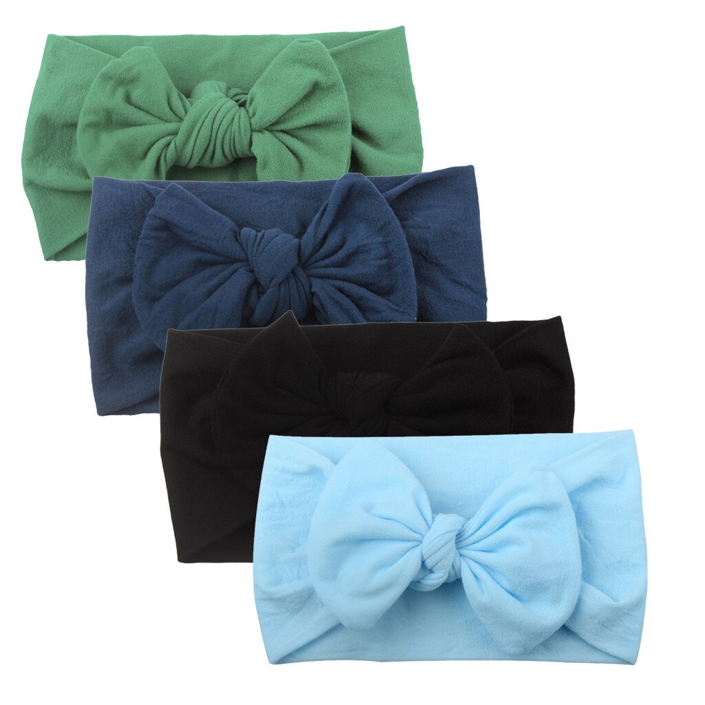 4Pc Baby Solid Hoofdband Meisjes Baby Peuter Tulband Solid Hoofdband Haarband Boog 4 Stuks Accessoires Hoofddeksels Повязки На Голову детям: C