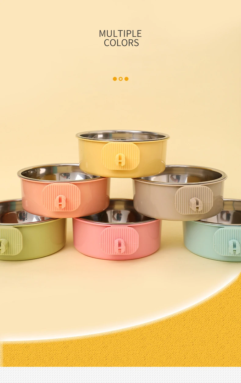 Dog colorful Bowl anti-tip Fixed Hanging Dog Bowl Dog Cage Stainless Steel Drinking Bowl Pet Bowl Pet Supplies