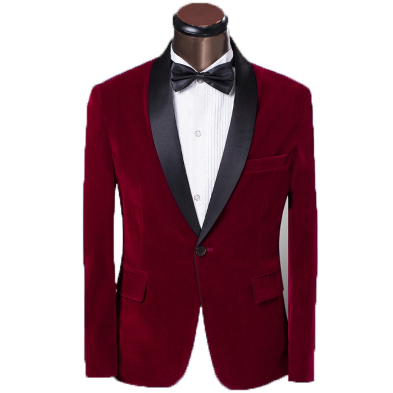 Männer Anzug königlich Blau Burgund Samt Blazer schlank passen eins Taste Bräutigam Rauchen Kostüm Herren Abendessen Jacke Formale Geschäft Blazer: Stil 2- Burgund / 4XL