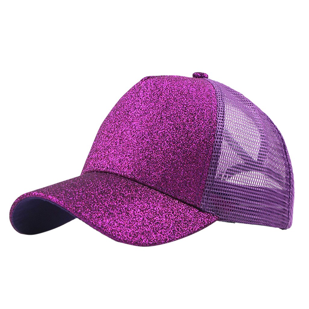 Women Glitter Ponytail Baseball Cap Women Snapback Hat Mesh Breathable Trucker Caps Messy Summer Hat Female Adjustable Hats#40: Purple 
