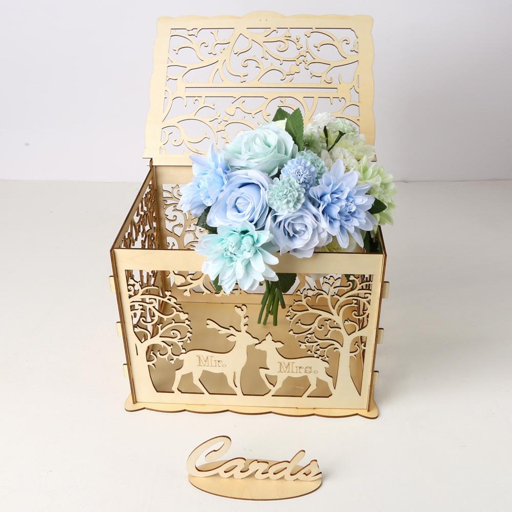 DIY Wedding Card Box Wooden Couple Deer Pattern Wedding Supplies Greeting Card Box Check-in Box Wedding Card Collection Box