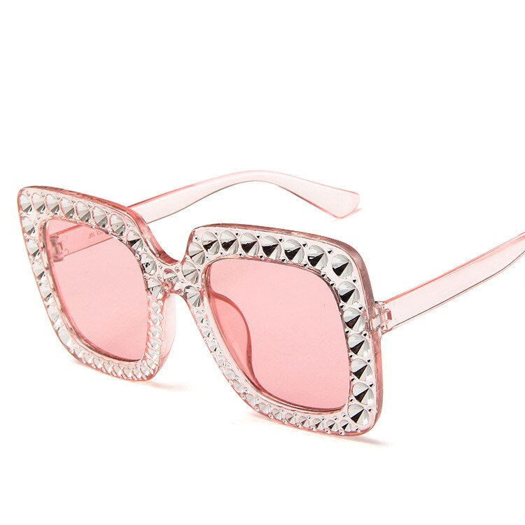 Shining Diamond Sunglasses Women Brand Flash Square Shades Female Mirror Sun Glasses: Pink