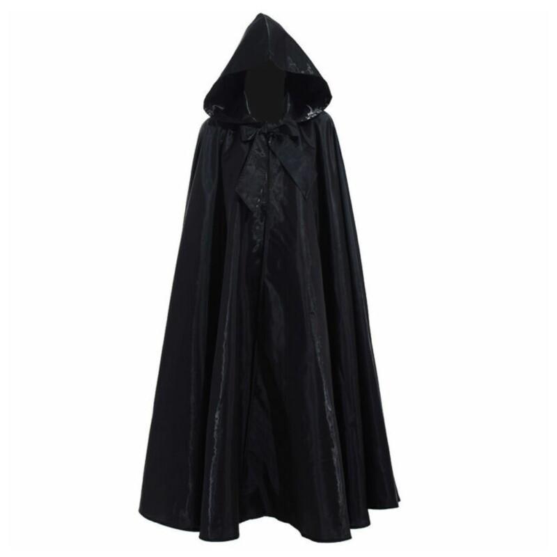 Witchcraft Vampire Robe for Adult, Hooded Long Cloak, Halloween Party, Cosplay Costume, Black, Medieval Cloaks,