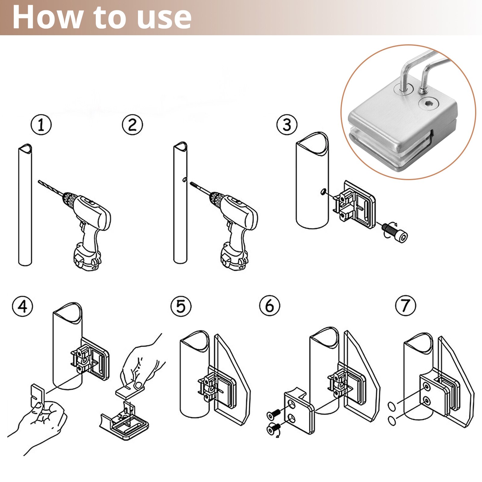 8Pcs 304 Stainless Steel Square Glass Clips Clamps Satin Polished Finish Glass Clamp Bracket Clip Hardware Holder 6-8mm