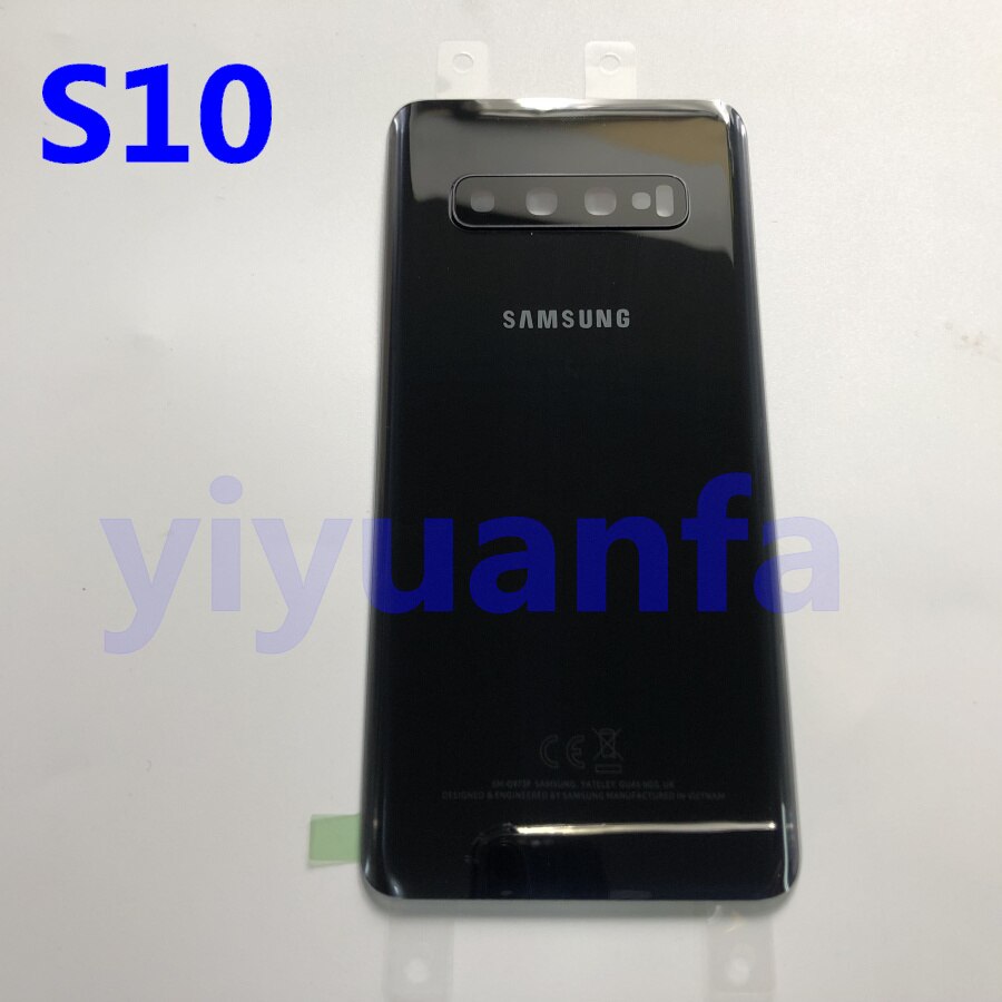 Samsung-recambio de carcasa trasera de batería para Galaxy S10, G973, S10 Plus, G975, S10E, piezas de reparación + Marco de lente de cristal de cámara: S10 black