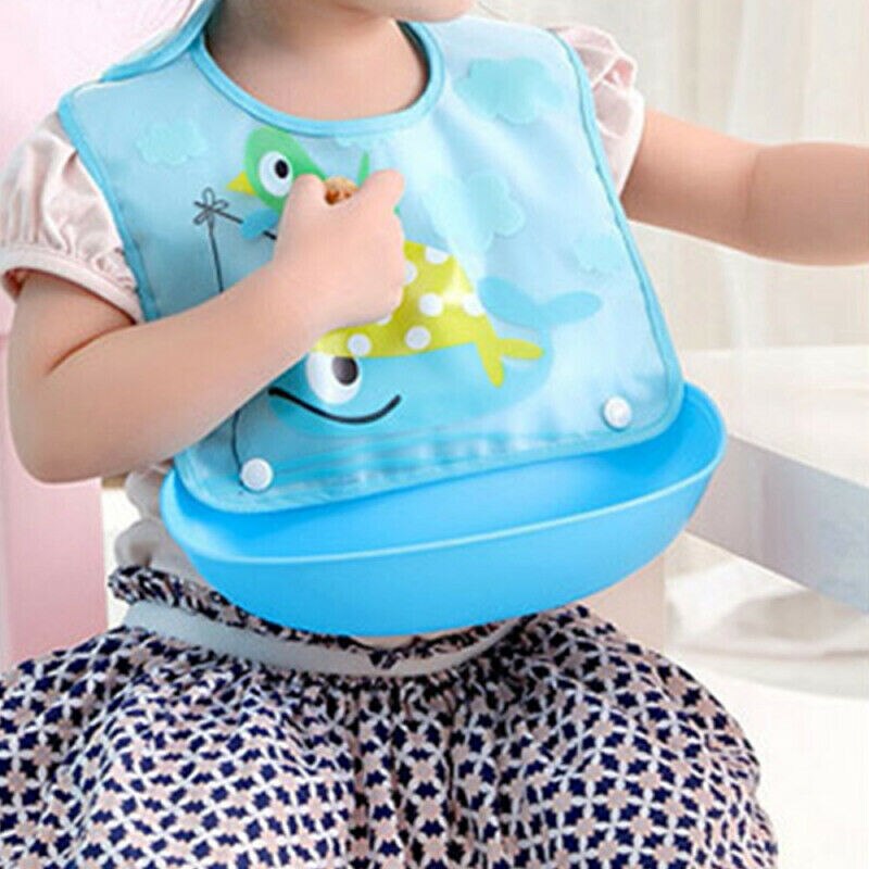 Practical Waterproof Silicone Baby Bib Washable Roll Up Crumb Catcher Feeding AU