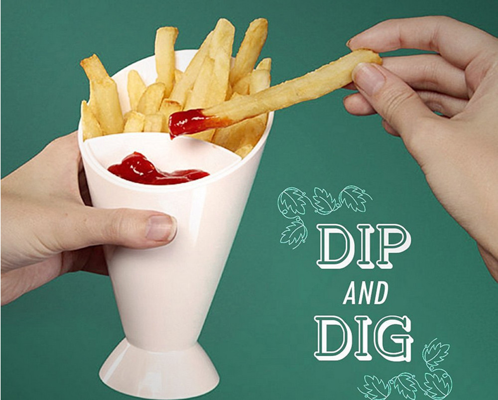2 in 1 French Fry Cone with Dipping Cup Simple and Practical Home Kitchen Potato Tool Tableware Fries Cup #y3