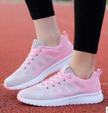 Lette joggesko dame lette joggesko dame pustende komfort snøring sklisikre myke sportssko uten hull 36 40: Rosa / 40