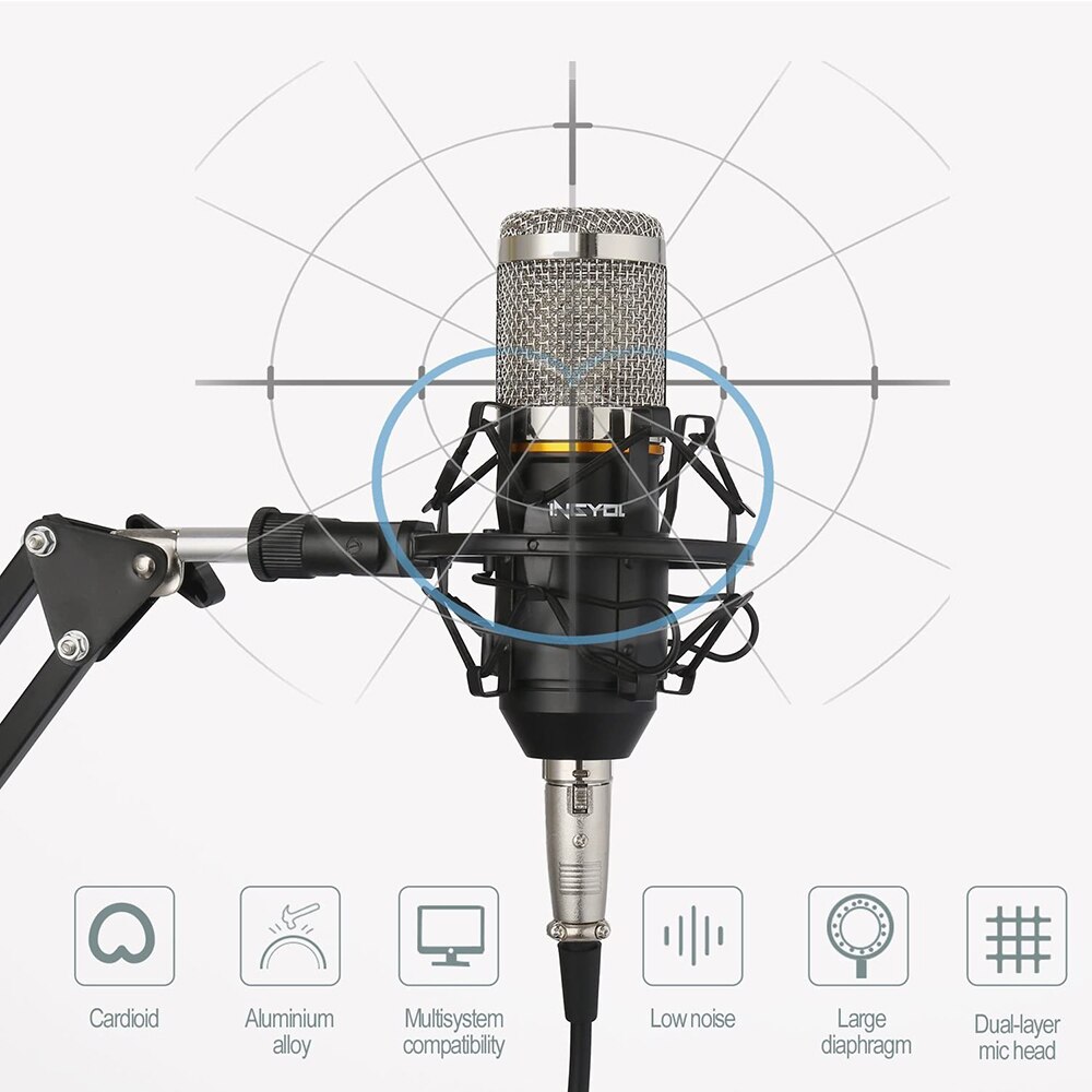 BM-800 Condenser Microphone Gold Ring Set Computer Mobile Phone Live Broadcast Equipment Network K Song: Silver With stand