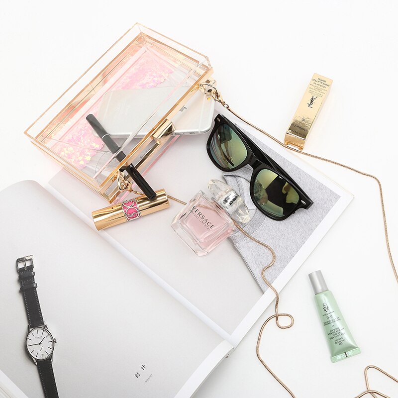 Roze Transparant Acryl Vrouwelijke Koppeling Chain 4 Kleur Clear Avondtasje Vrouwen Messenger Bag Doos Schoudertas