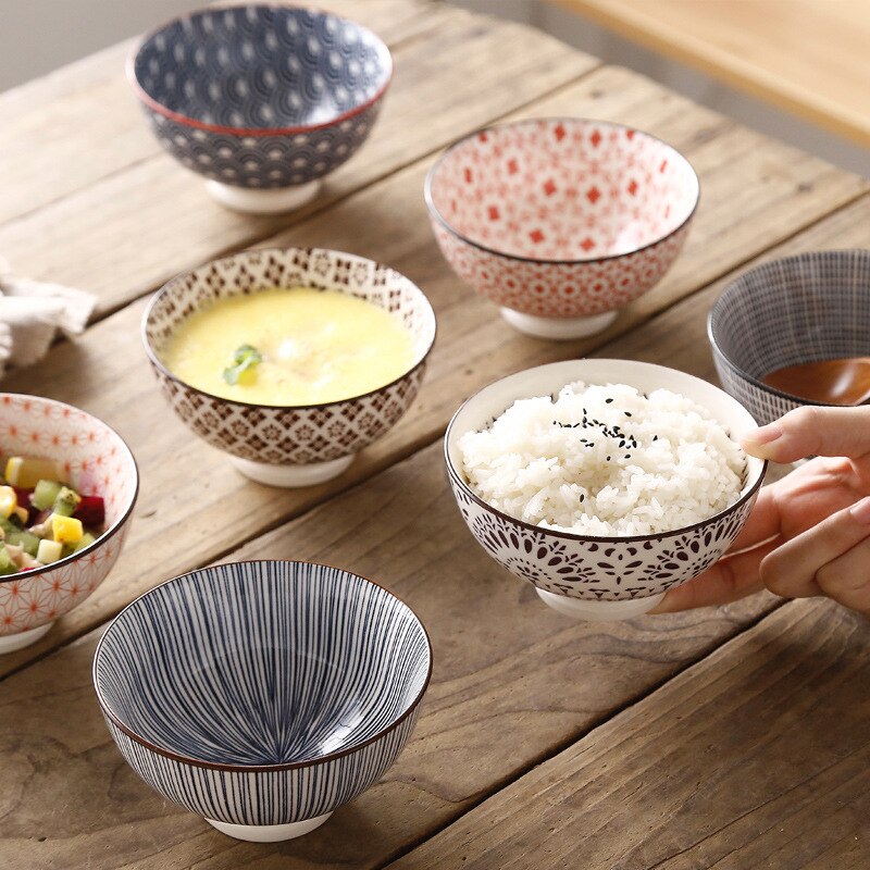 Nordic machine-printed under-glazed ceramic tableware Japanese 4.5-inch high-foot anti-scald soup bowl millet rice bowl