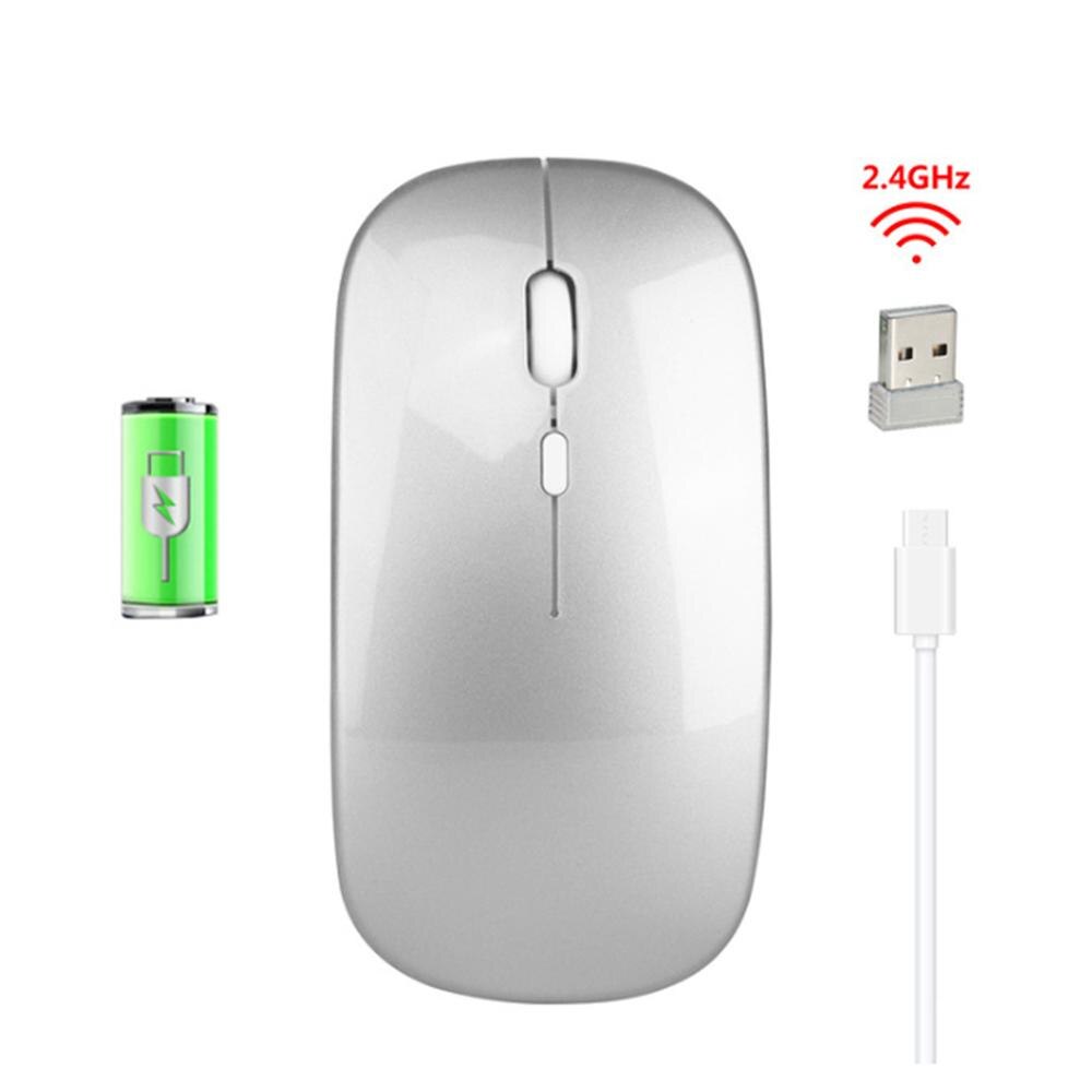 1600Dpi Wireless Mouse 2.4Ghz Classic Rechargeable Computer Mice Ultra-Thin Silent Mouse Mute For Laptop PC Office Notebook: Silver