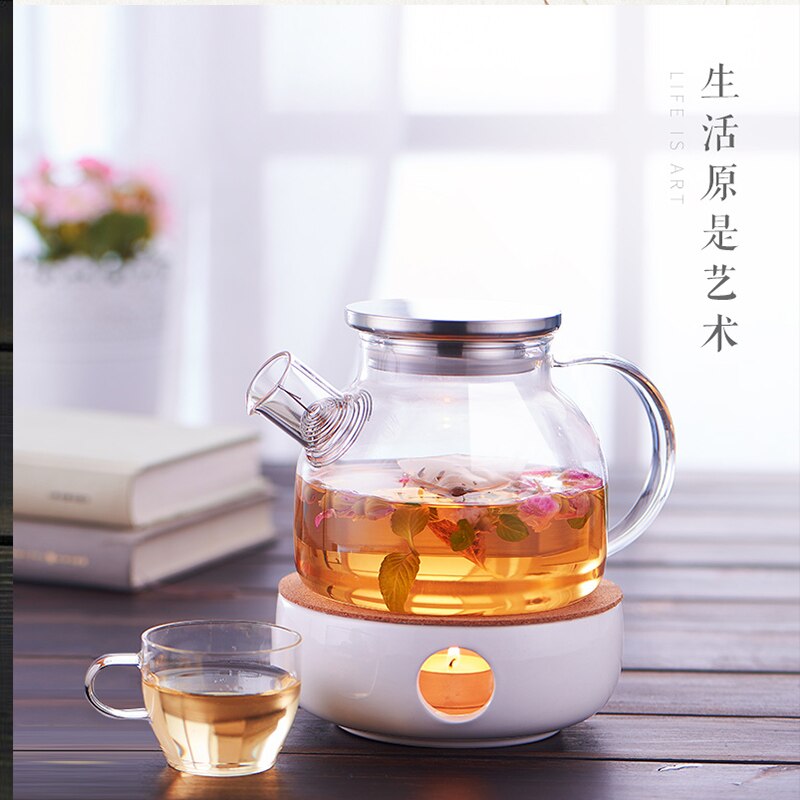 Tetera de flores resistente al calor, base de cerámica de calefacción, juego de té de flores con vela, estufa de té , base de aislamiento