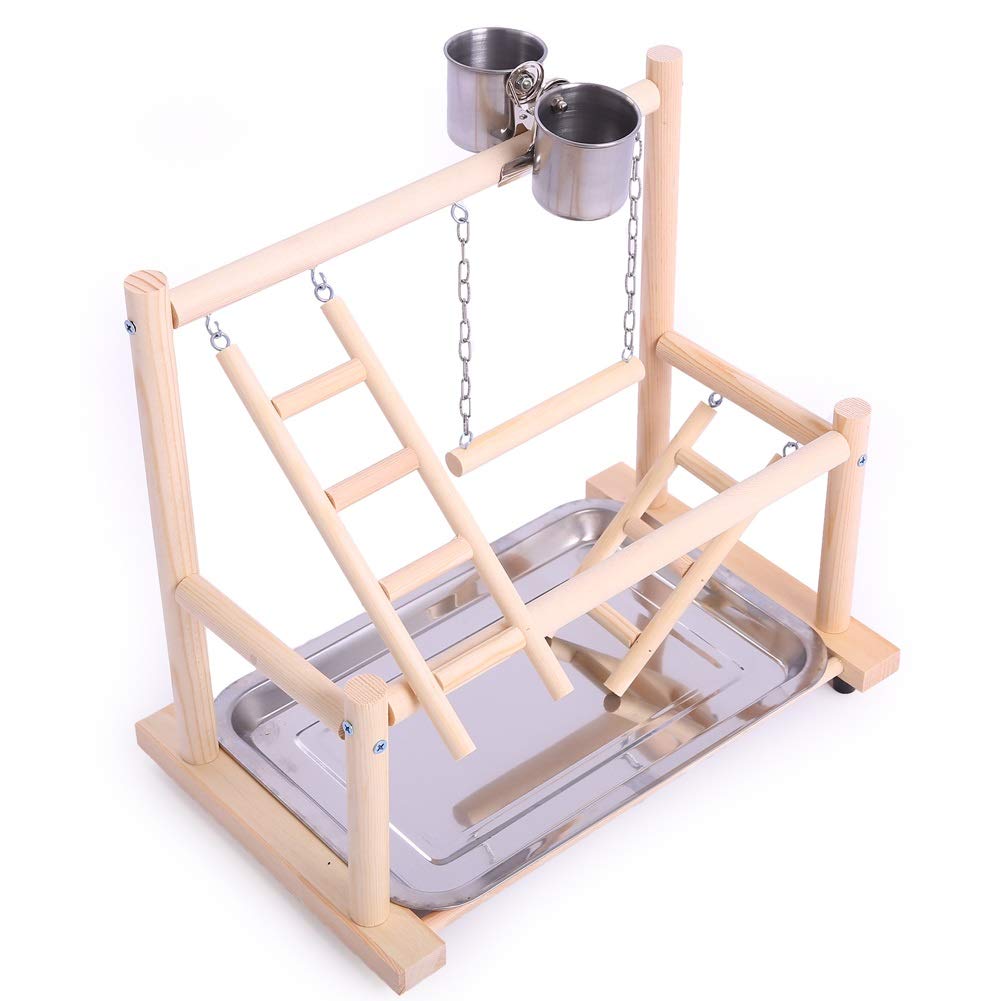 Fugle legestand med 2 tallerkener hængende gyngestiger legetøj papegøjer motionslegeplads gym aborre kakadue cockatiels conure bugie: L44 x 32 x 43( h) cm