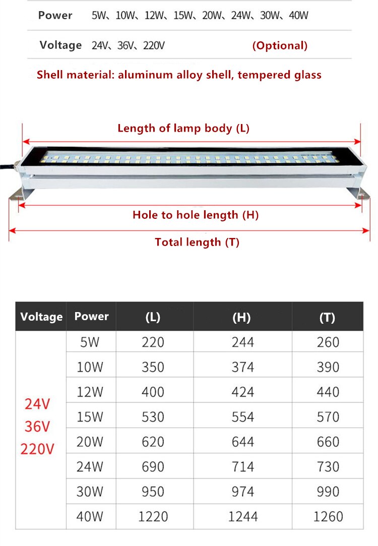 LED Milling CNC Machine Tool Light Explosion-proof Waterproof Oil-proof Workshop Working Lamp Long lathe lamp 24/36/220V