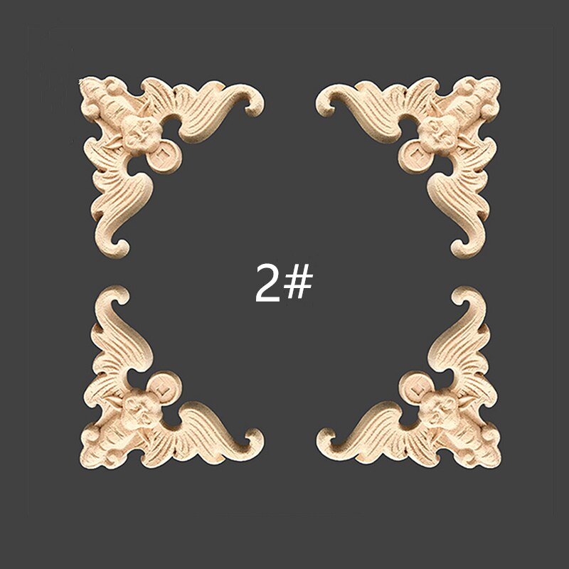 Onlay houten lijstwerk houtapplicatie houten hoekbloem ongeverfd modern houtsnijwerk gesneden houten hoekmeubeldecoratie: 8 x 8 x0.8cm x4 stuks