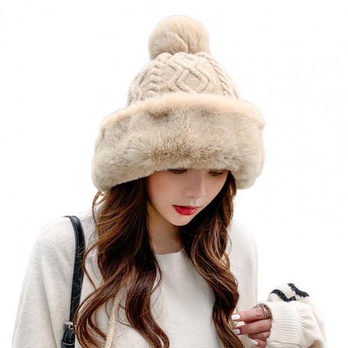 Lady Simple Cute Knitting Cap Female Women Cap Three Plush Balls for Dating: Beige