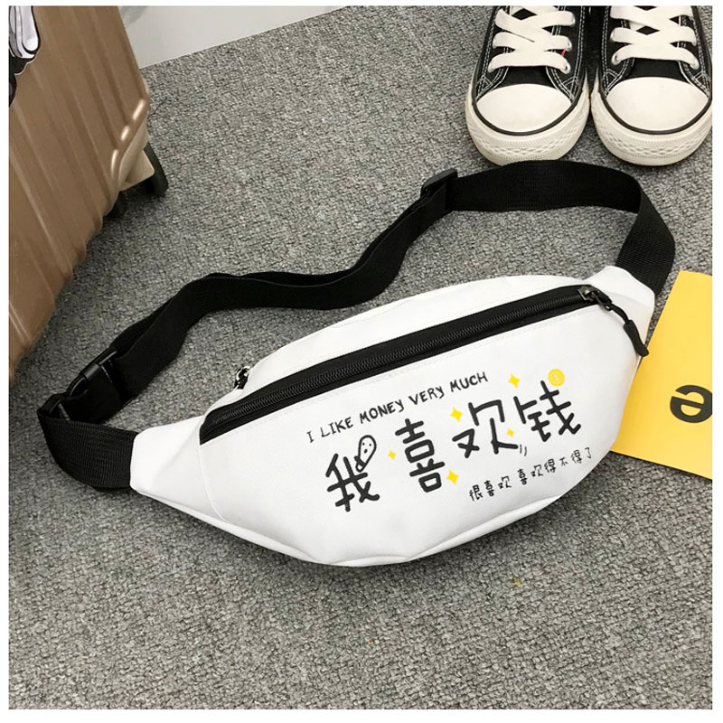 Fanny Pack para las mujeres carta cintura bolsa Hip-hop hombres pecho bolsa de Honda bolsillo mujer 3-cremallera cintura Packs para caminar correr: White-Money