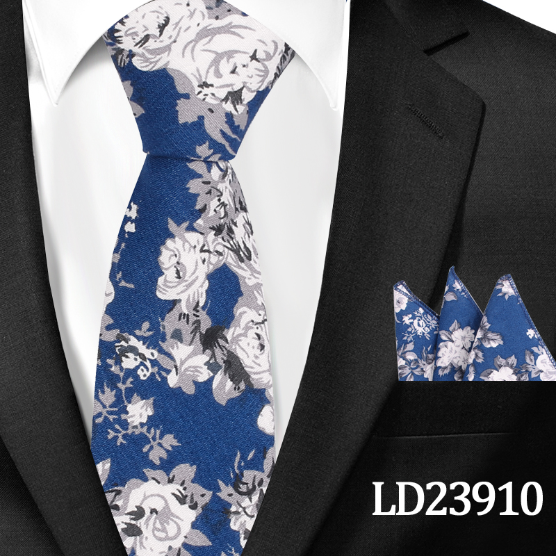 Neue lässig Blumen Baumwolle Krawatten Und Tasche Platz setzt Blume Drucken Dünne Krawatte Für Männer Mens Hals Binden Krawatte 6cm Dünne Krawatten: LD23910