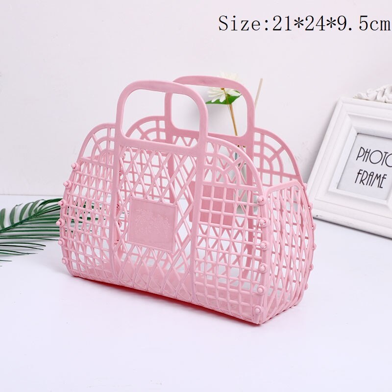 Plastic Bath Baskets Foldable Hollow Wicker Rattan Cosmetic Storage Bucket Bathroom Livingroom Hanging Finishing Drain Organizer: 1-red