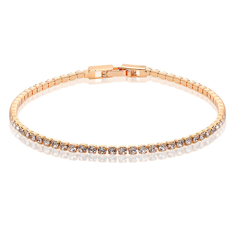 2mm 13.5cm 15-17cm Cluster CZ Link Chain Tennis Bracelets For Women Girls Friend Jewelry Thin Brass Gold Color Pulsera Bracciali: 17cm / Gold-color